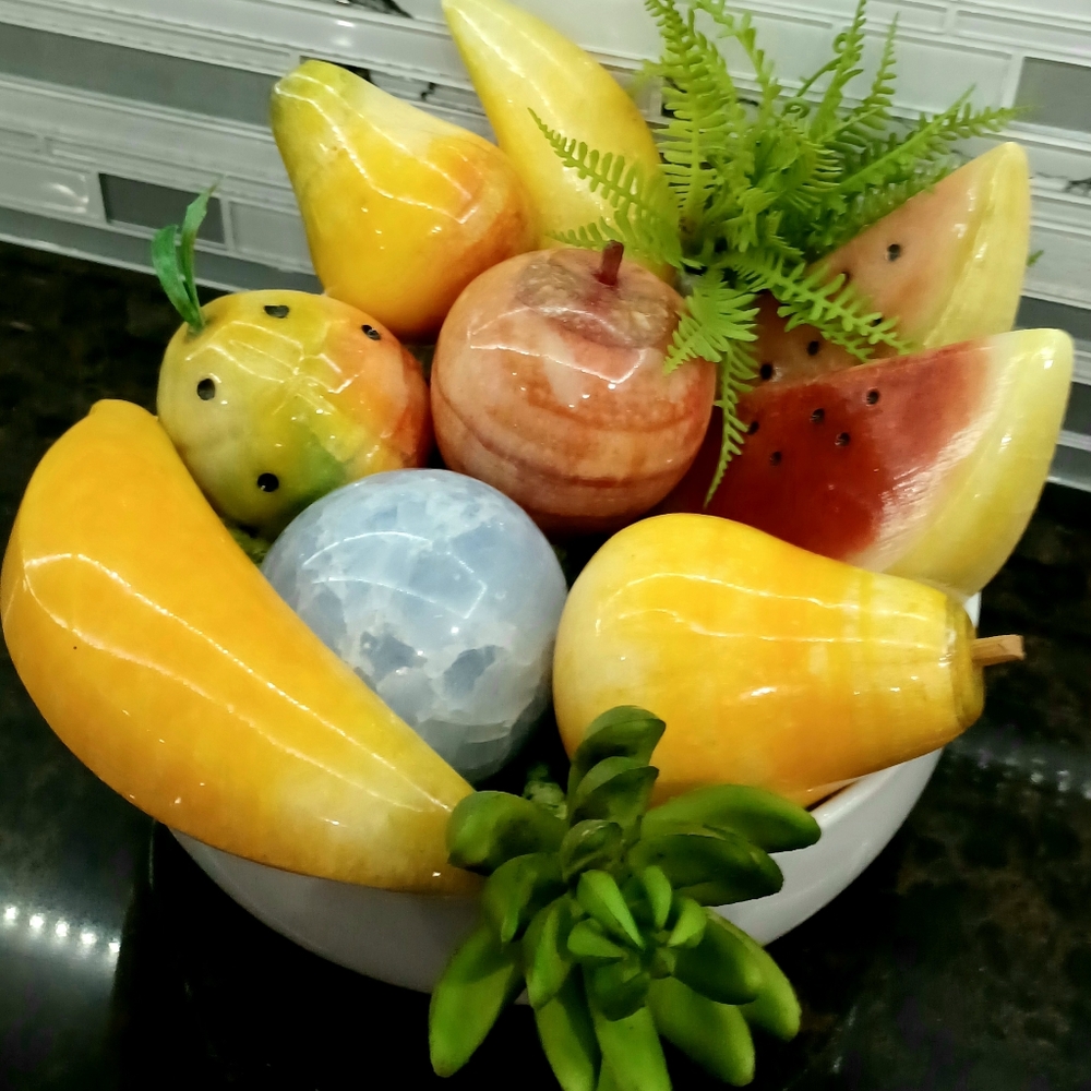 Large VINTAGE Handcarved MARBLE FRUIT